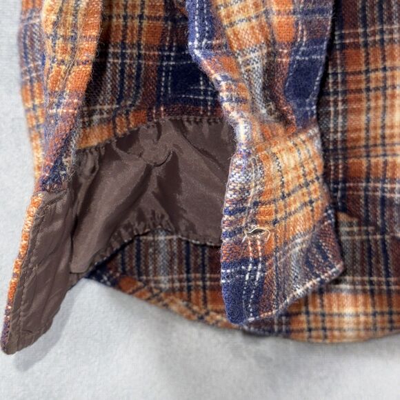 VTG 1960-70s Sears Kings Road Wool Plaid Flannel Shirt Brown & Blue Sz XL - Picture 7 of 9